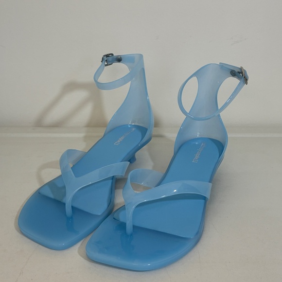 Jeffrey Campbell Blue Gummy-THG Ankle Wrap Kitten Heel Jelly Thong Sandals Sz 10 - Picture 2 of 11